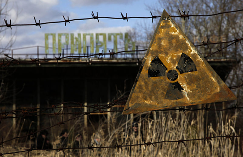 A radiation warning sign in Pripyat, the town next to the Chernobyl Nuclear Power Plant